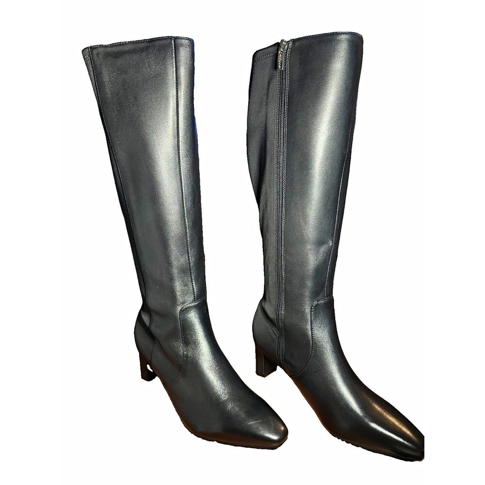 Rockport TruTech Women's Black Leather Knee High Riding Boots Zip 8.5M wide calf